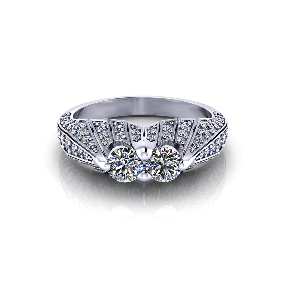 RD224 1 pave two stone diamond ring H