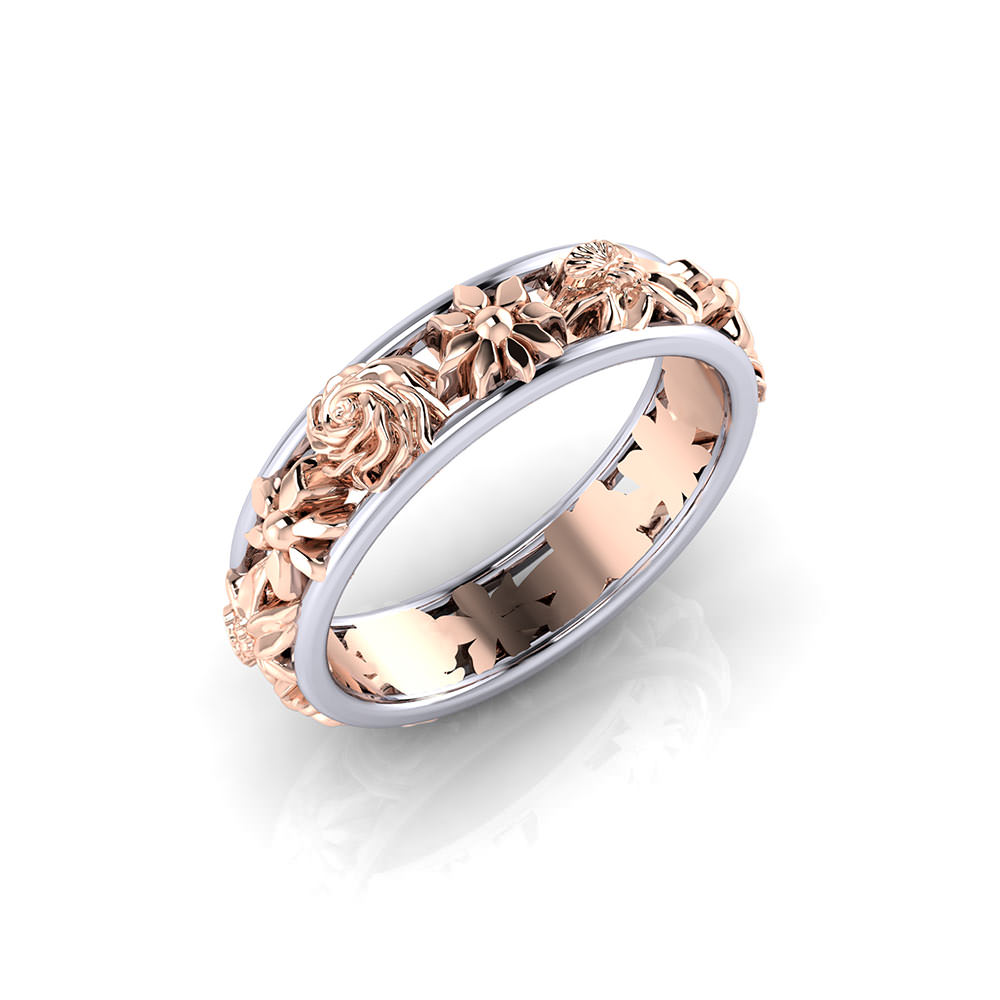 WK166 1 ladies floral wedding ring