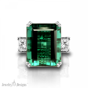 Emerald Cut Green Tourmaline Ring