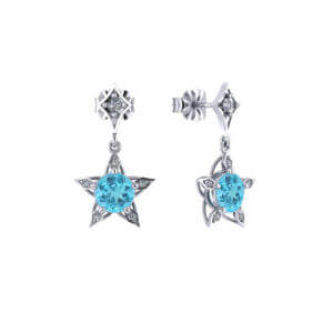Blue Topaz Diamond Star Earrings
