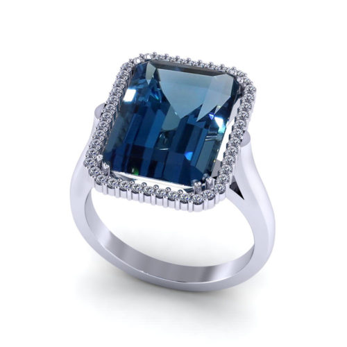 Emerald Cut Blue Topaz Halo Ring
