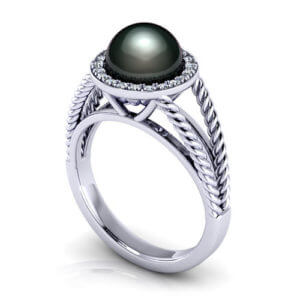 Black Pearl Halo Ring