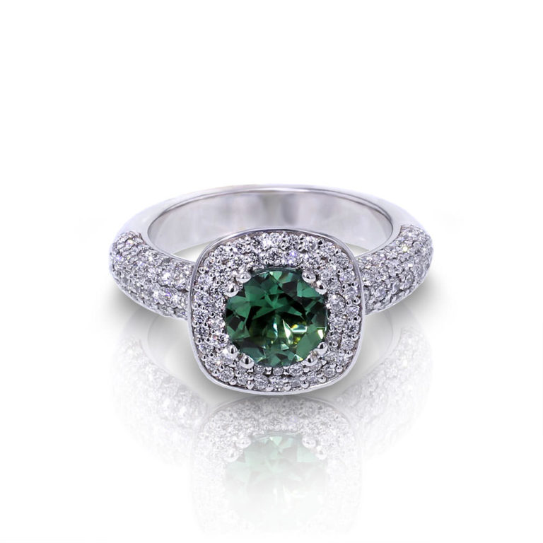 Green Tourmaline and Diamond Ring