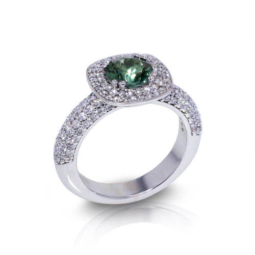 Green Tourmaline Diamond Ring-angle