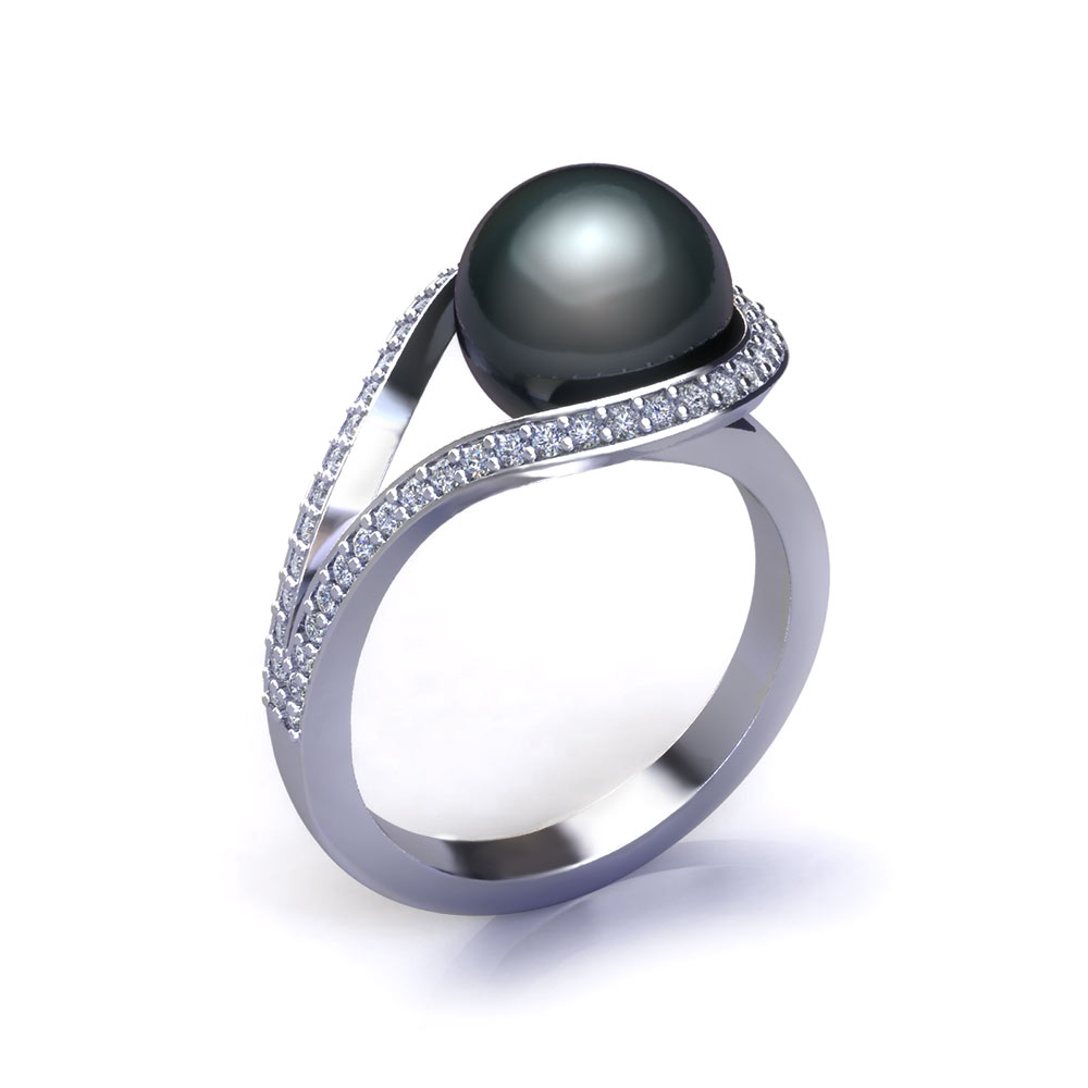 CC178 1 Tahitian Black Pearl Ring H 