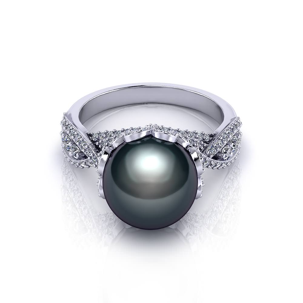 CC184 1 Black Tahitian Pearl Ring H 