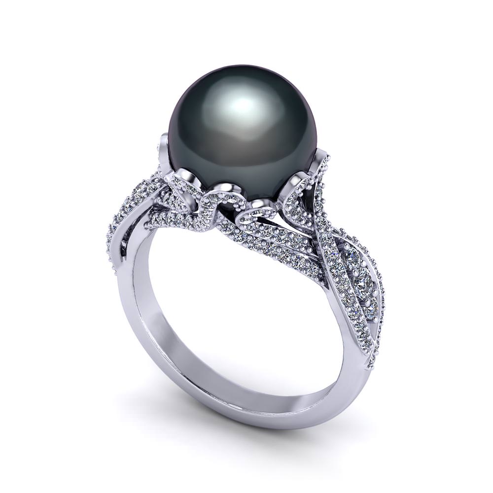 CC184 1 black tahitian pearl ring
