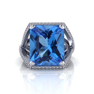 Split Diamond Blue Topaz Ring