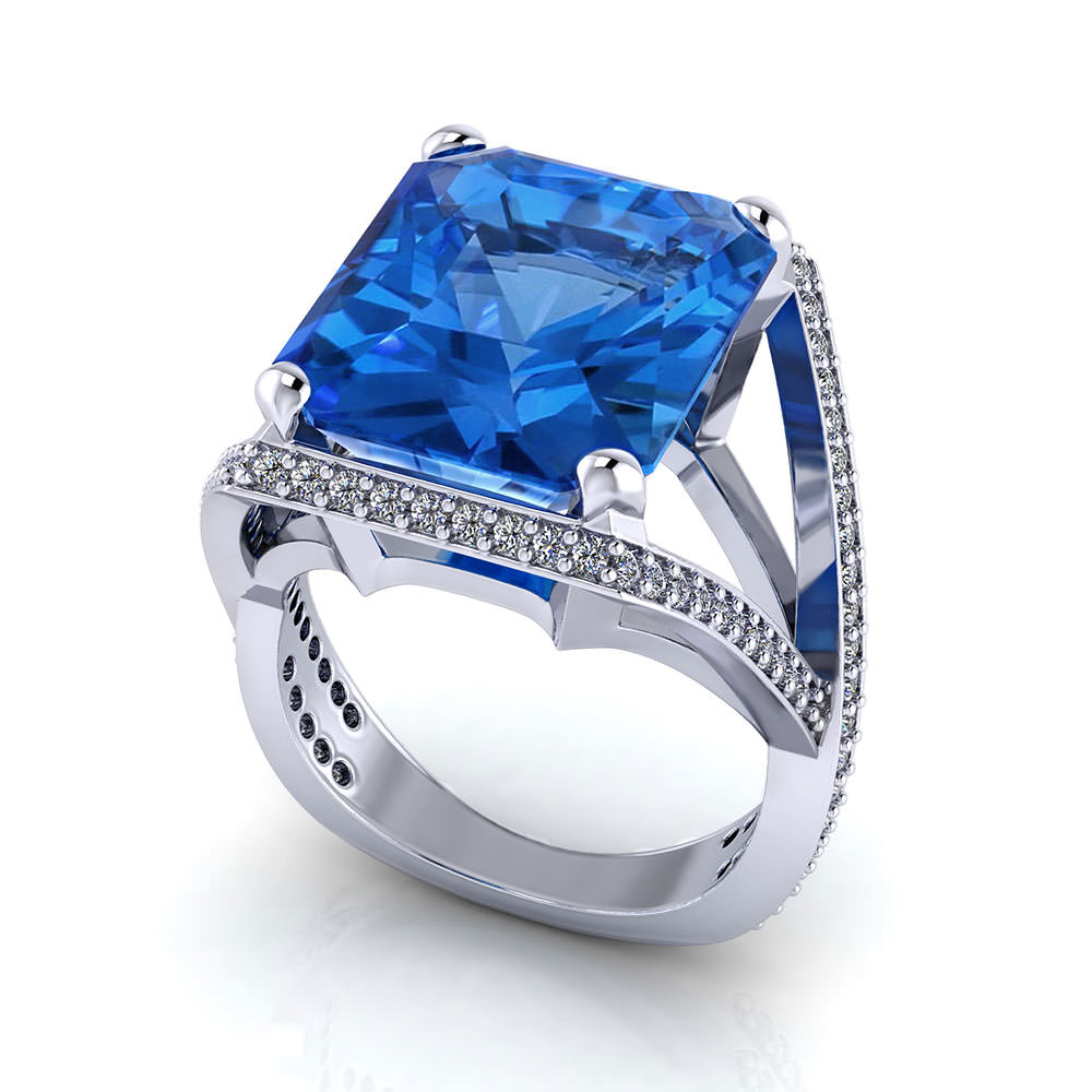 Split Diamond Blue Topaz Ring | Jewelry Designs