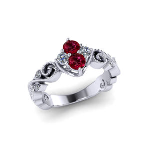 Scrolled Ruby Diamond Cluster Ring