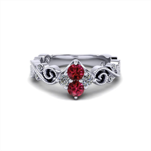 Scrolled Ruby Diamond Cluster Ring