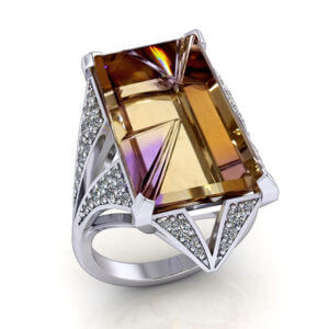Pave Diamond Ametrine Ring
