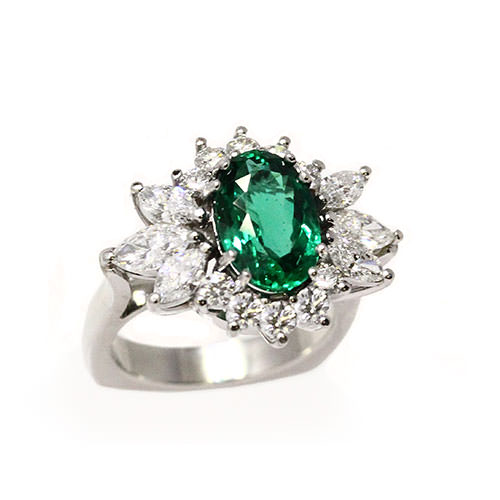 Original Handcrafted Emerald and Diamond Ring by Artisans.