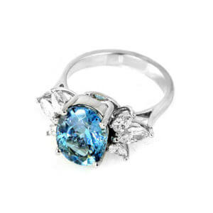 Aquamarine Diamond Cluster Ring