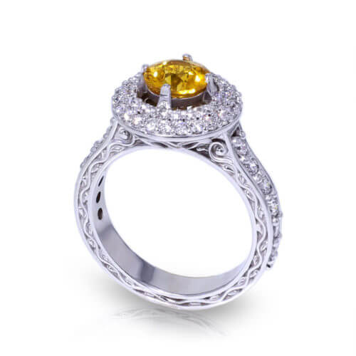 Golden Sapphire Halo Ring