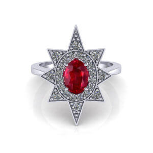 Star Halo Diamond Ruby Ring