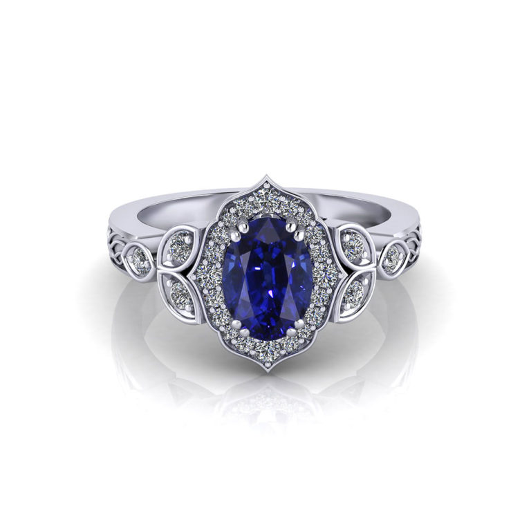 Chevron Halo Sapphire Ring - Jewelry Designs