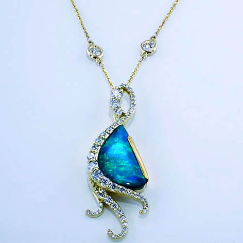 Designer Black Opal Necklace - Music Note