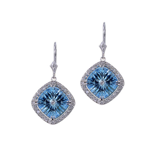 Blue Topaz Halo Earrings - Jewelry Designs
