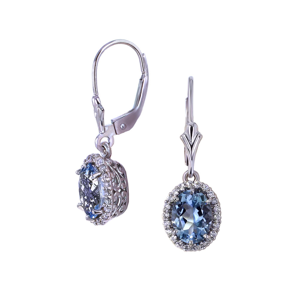 Aquamarine Halo Earrings - Jewelry Designs