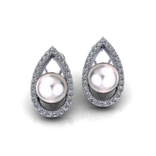 Teardrop Diamond Pearl Earrings