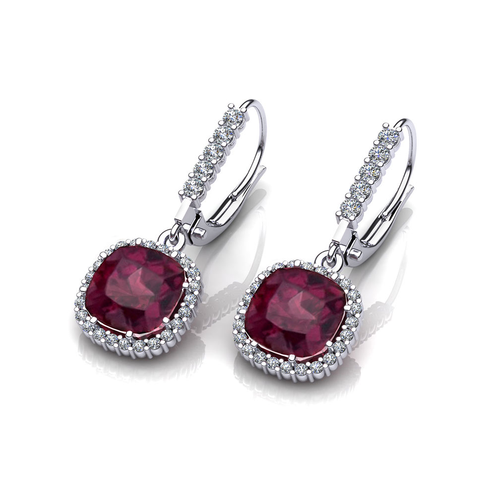 Garnet Halo Dangle Earrings - Jewelry Designs