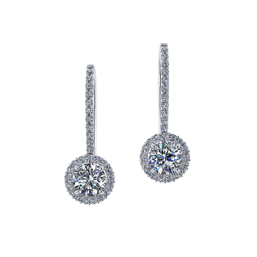 One Carat Dangle Halo Earrings - Jewelry Designs