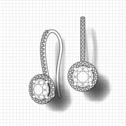 Two Carat Dangle Halo Earrings
