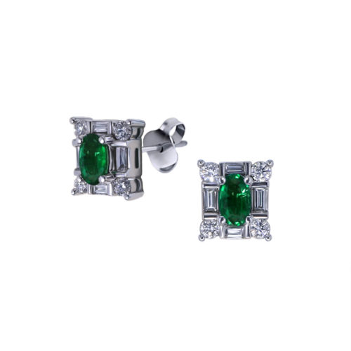Emerald and Baguette Earrings