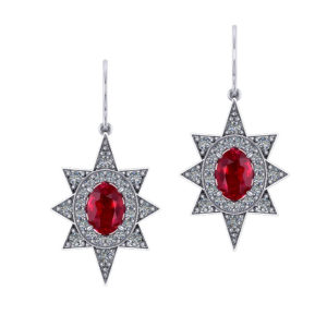 Star Halo Diamond Ruby Earrings