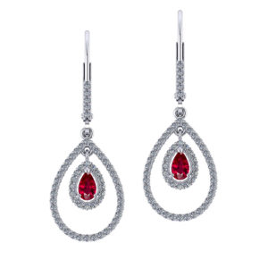 Drop Diamond Ruby Earrings