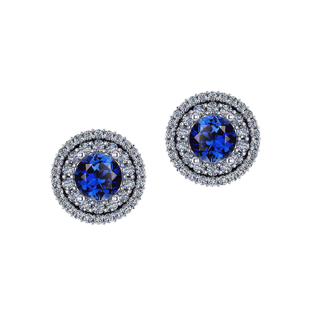 Sapphire Double Halo Earrings - Jewelry Designs
