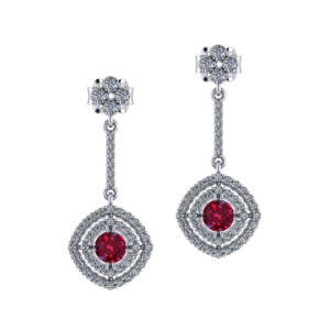 Double Halo Dangle Ruby Earrings