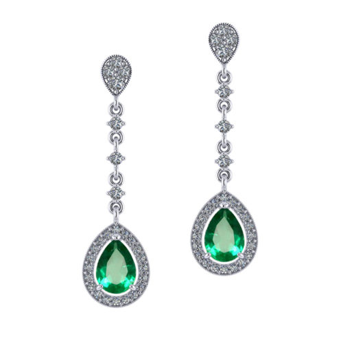Dangle Emerald Halo Earrings