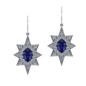 Star Halo Diamond Sapphire Earrings