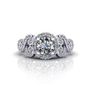 Scrolling Halo Engagement Ring