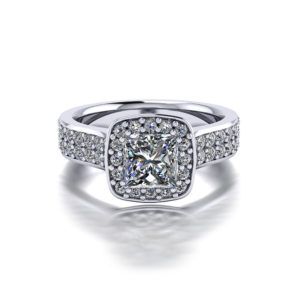 Princess Pave Halo Engagement Ring