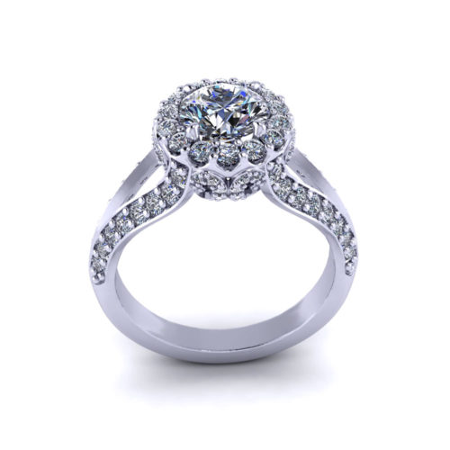 Intricate Round Halo Engagement Ring