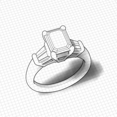 Baguette Emerald Cut Engagement Ring