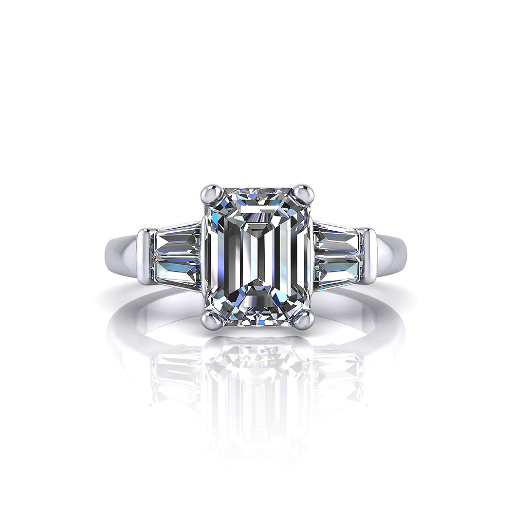Baguette Emerald Cut Engagement Ring 