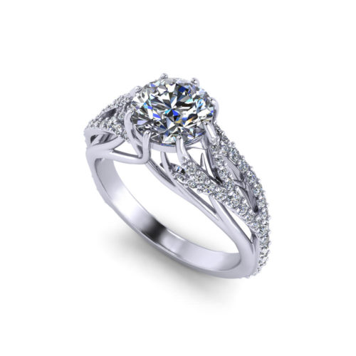 Feathery Diamond Engagement Ring