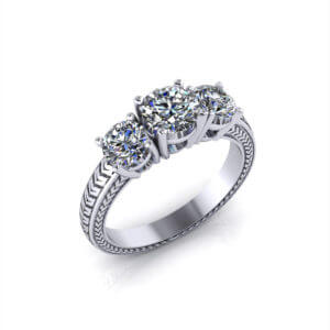 Herringbone 3 Stone Engagement Ring