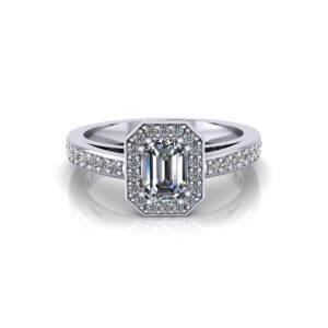 Halo Emerald Diamond Engagement Ring