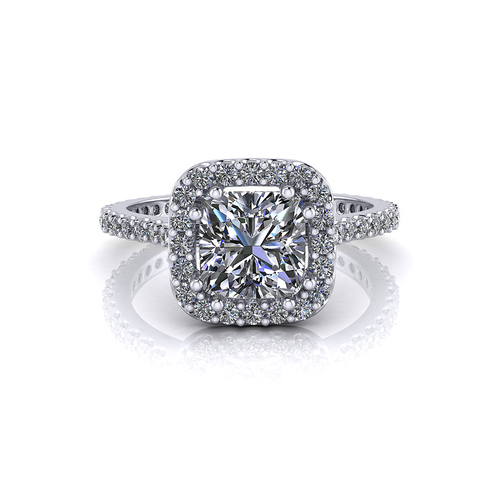 Cushion Cut Classic Halo Diamond Engagement Ring In 14k White Gold ...