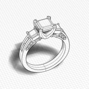 3 Stone Asscher Engagement Ring