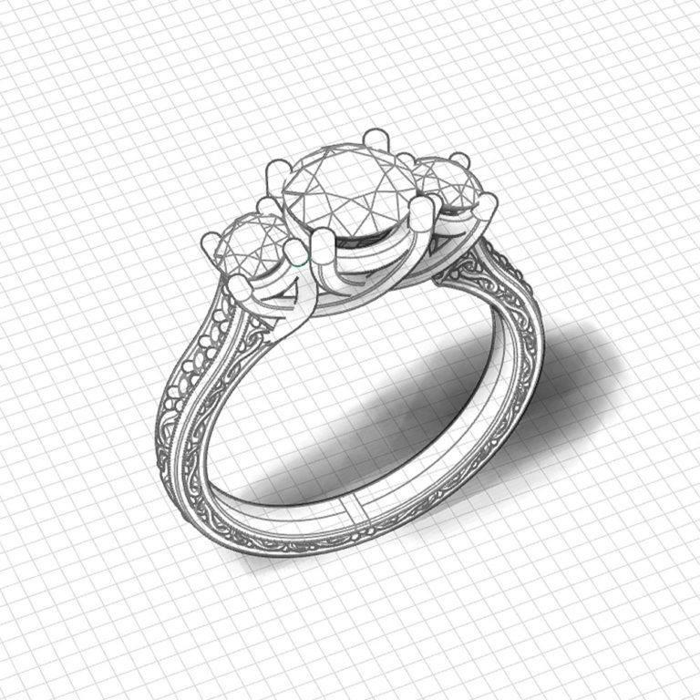 3 Stone Diamond Trellis Ring - Jewelry Designs