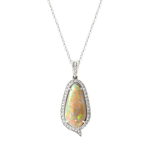 Diamond Wrapped Opal Necklace - Jewelry Designs