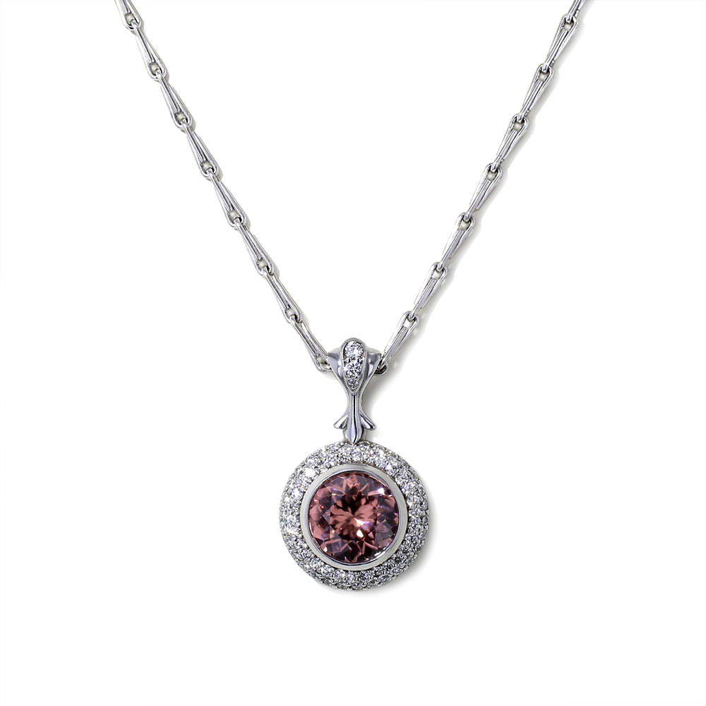 Brown Zircon Halo Necklace - Jewelry Designs
