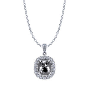Cushion Halo Black Diamond Necklace