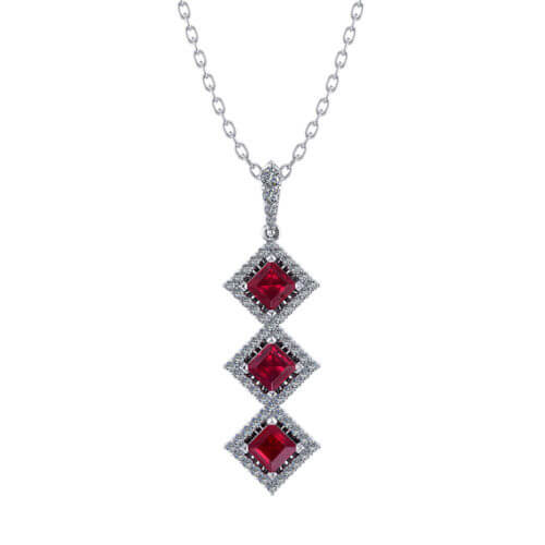 3 Stone Ruby Diamond Necklace
